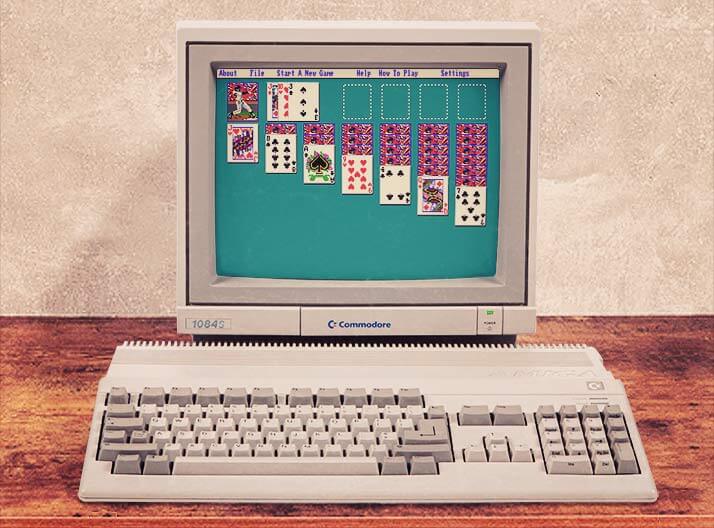 The first digital solitaire game Solitaire Royale on a Commodore Amiga 500