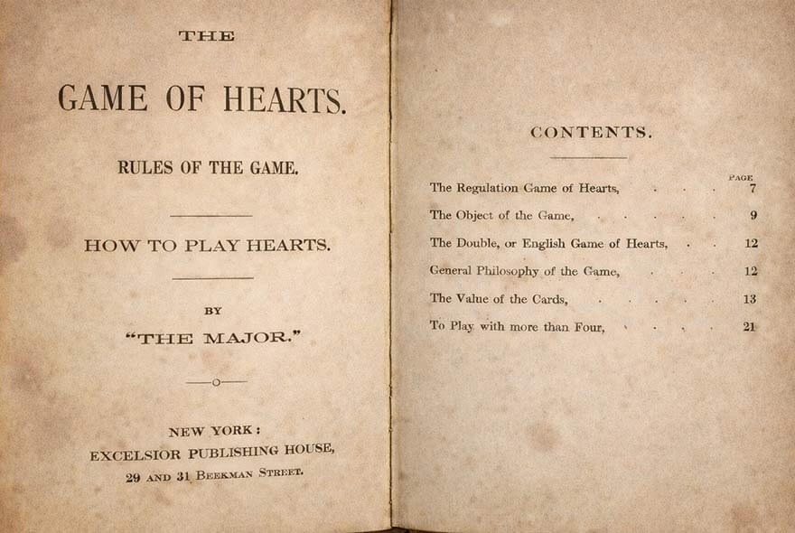 Title page of The Game of Hearts book from 1886 by Barnet Phillips