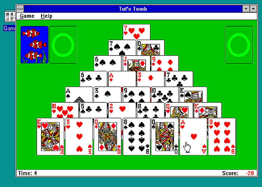 Screenshot of 1991 Microsoft Windows Tut’s Tomb solitaire game