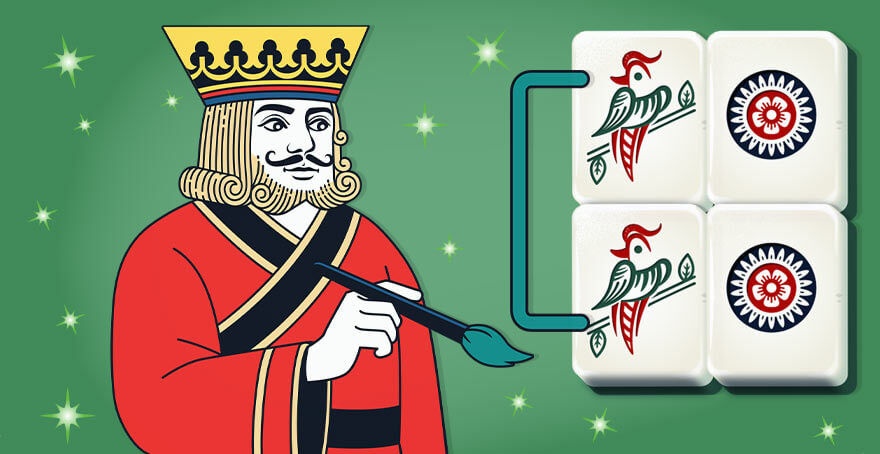 Mahjong Connect King painting a line between matching Mahjong tiles